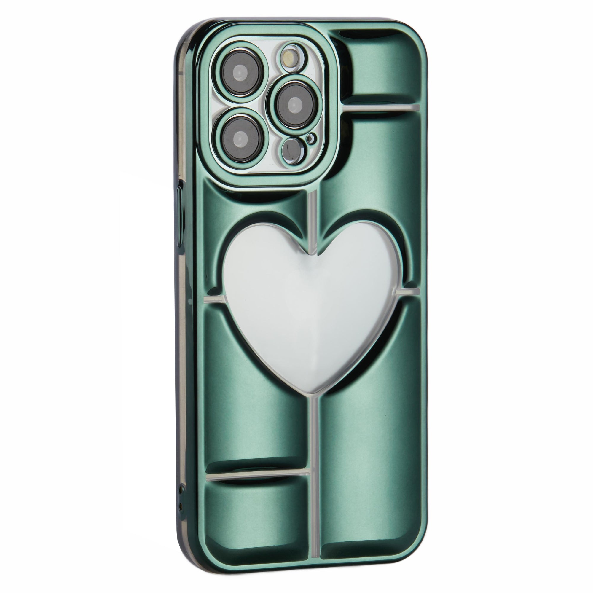 MNS Series for iPhone 14 Pro TPU Case Electroplating Phone Cover Clear 3D Heart Shape - Silver MNS Series for iPhone 14 Pro TPU Case Electroplating Phone Cover Clear 3D Heart Shape - Silver